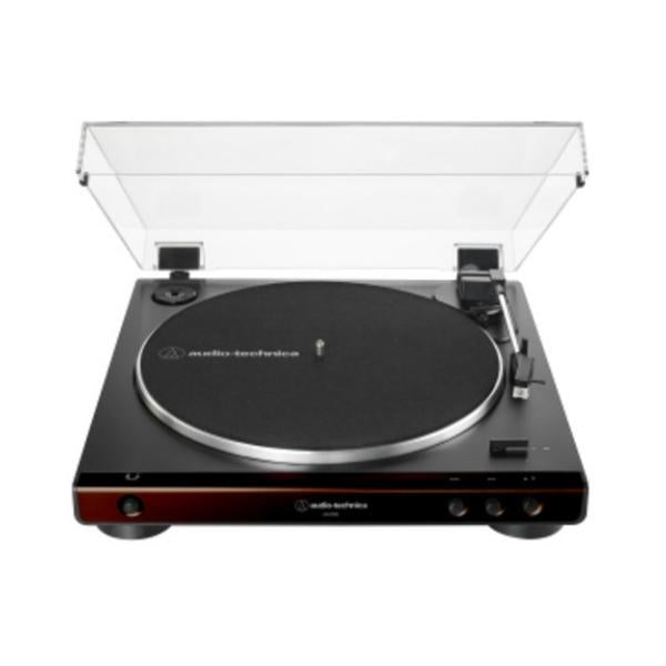Audio Technica AT-LP60X-BW Fully Automatic Belt-Drive Turntable 33/45 RPM Speeds with Phono Preamp Includes Dust Cover and Dual Magnet Phono Cartridge (Brown/Black)